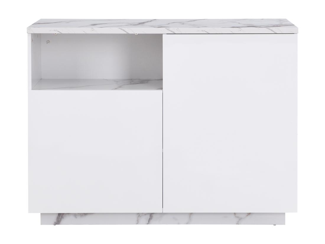 vente unique Ilot central de cuisine avec 2 portes et 1 niche en MDF - Effet marbre blanc - CORELINA