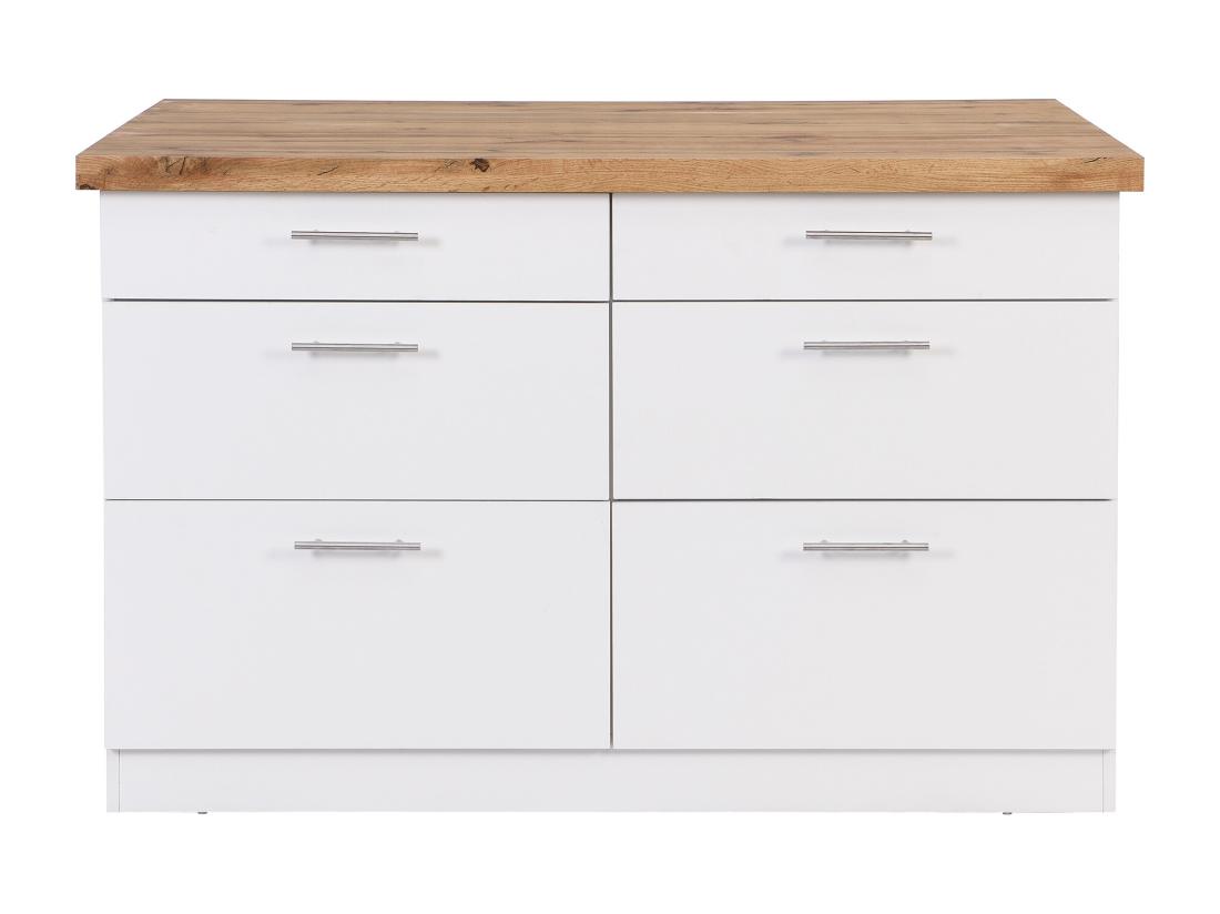 Vente Unique Ilot Central De Cuisine Avec 6 Tiroirs En MDF Et Métal - Blanc Et Naturel Clair - ALEGRITA