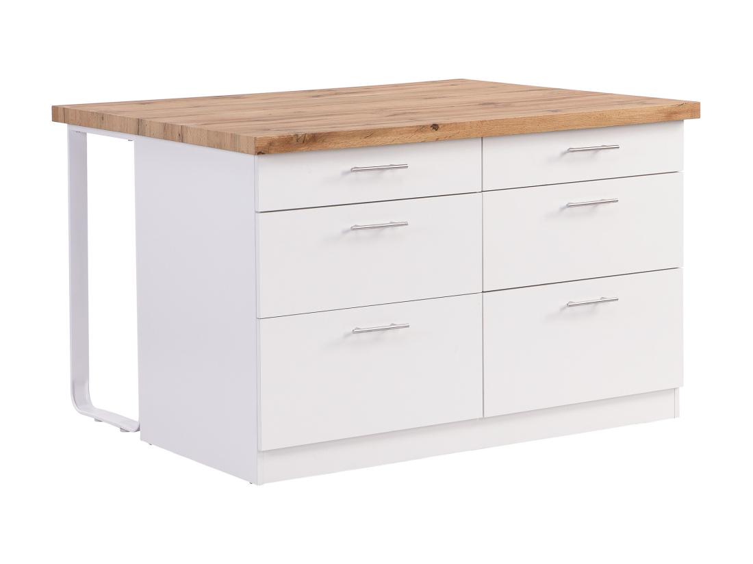 Vente Unique Ilot Central De Cuisine Avec 6 Tiroirs En MDF Et Métal - Blanc Et Naturel Clair - ALEGRITA