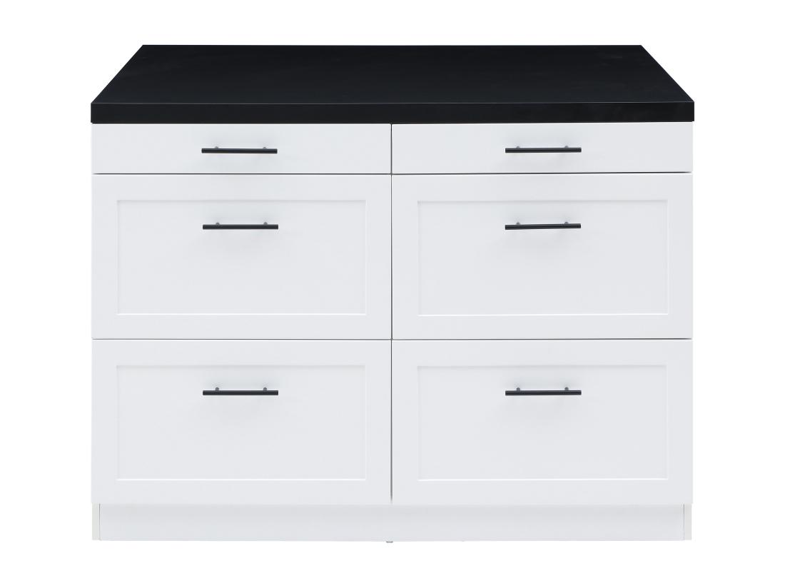 Vente Unique Ilot Central De Cuisine Avec 6 Tiroirs En MDF Et Métal - Blanc Et Anthracite - LAKSINA