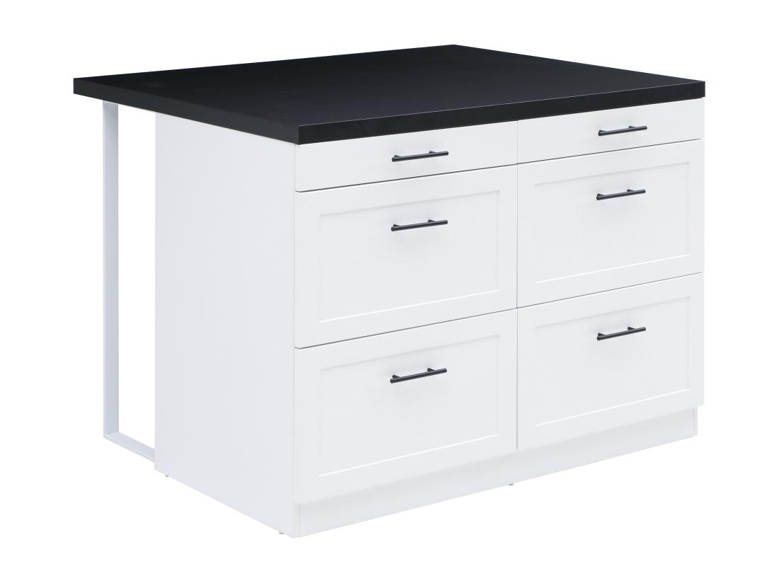 Vente Unique Ilot Central De Cuisine Avec 6 Tiroirs En MDF Et Métal - Blanc Et Anthracite - LAKSINA