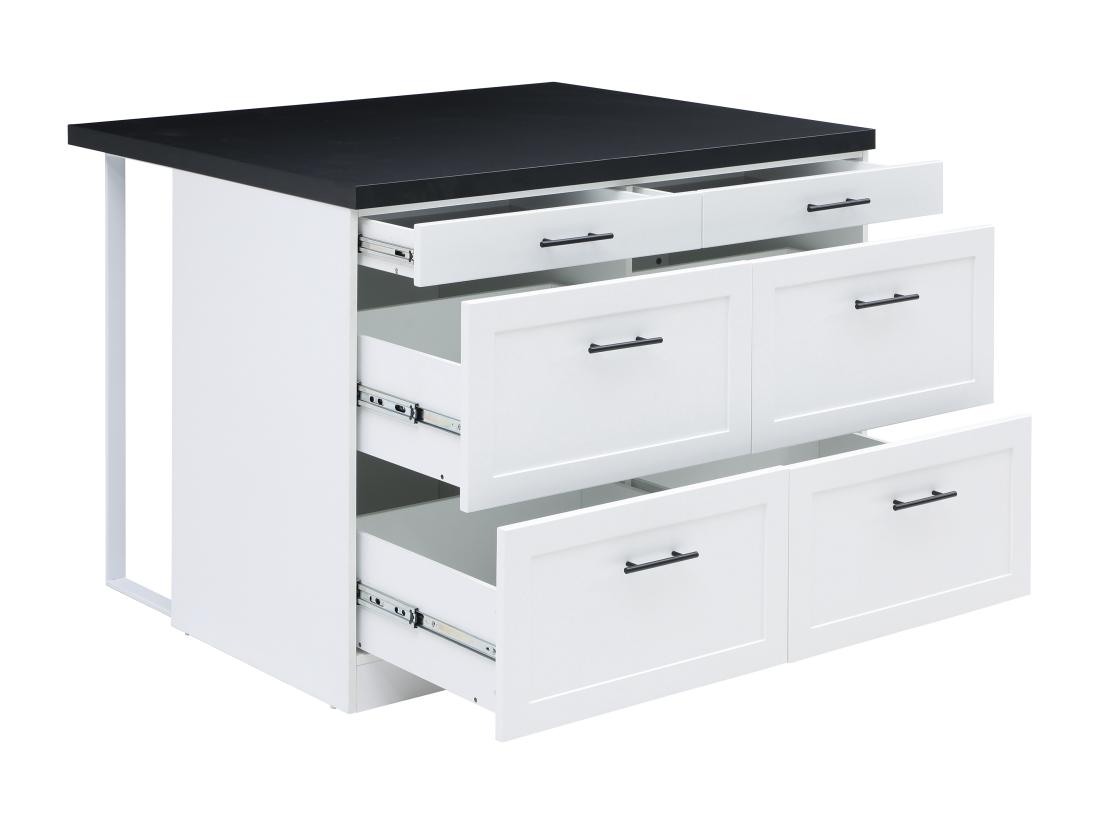 Vente Unique Ilot Central De Cuisine Avec 6 Tiroirs En MDF Et Métal - Blanc Et Anthracite - LAKSINA