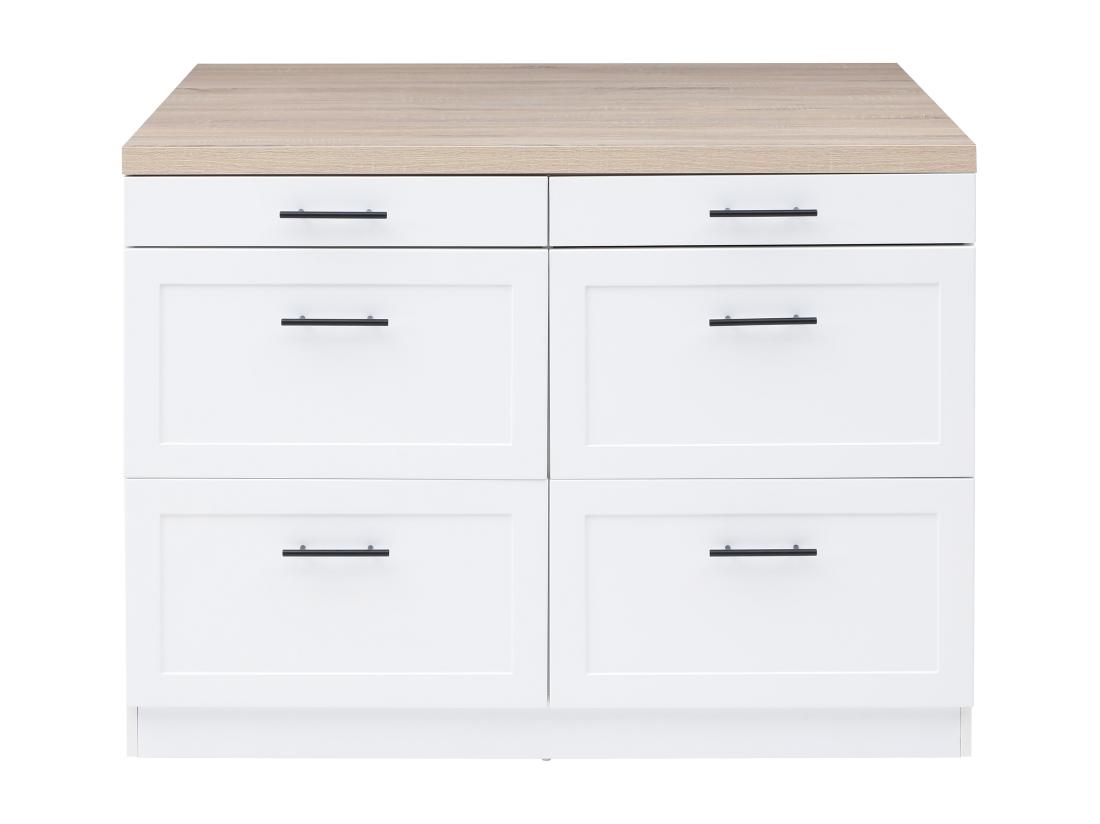 Vente Unique Ilot Central De Cuisine Avec 6 Tiroirs En MDF Et Métal - Blanc Et Naturel - LAKSINA