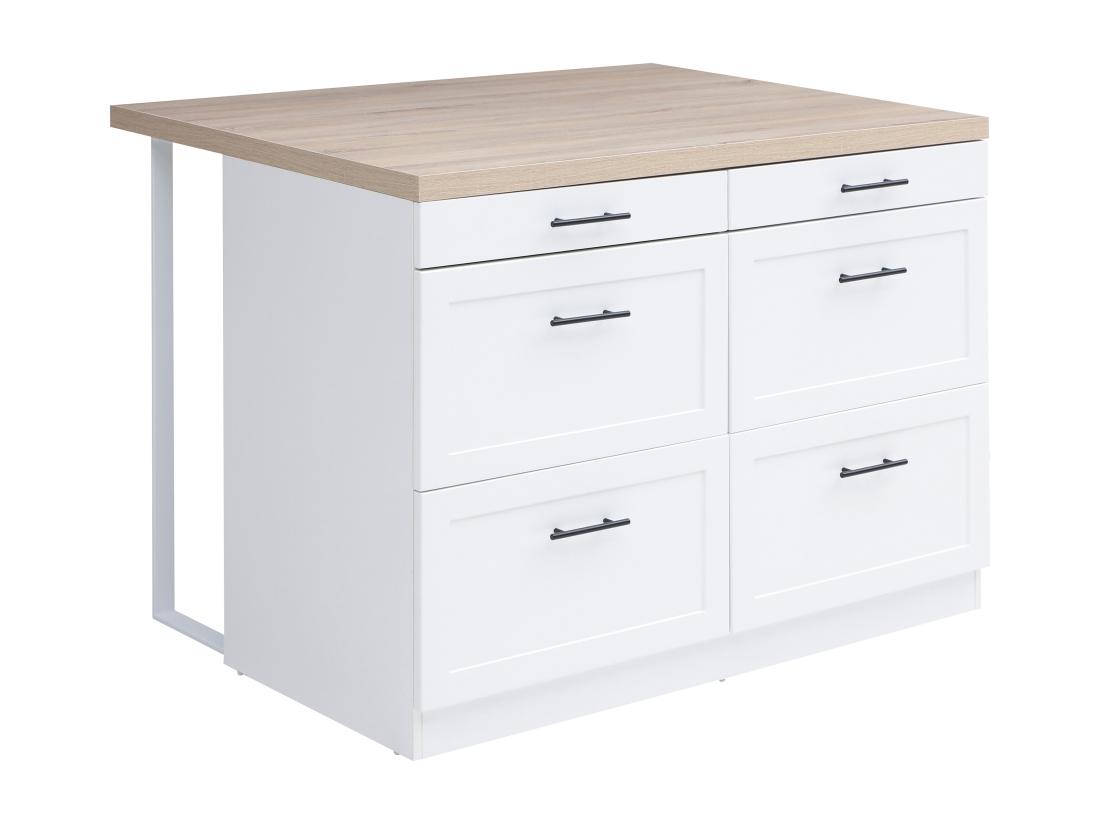 Vente Unique Ilot Central De Cuisine Avec 6 Tiroirs En MDF Et Métal - Blanc Et Naturel - LAKSINA