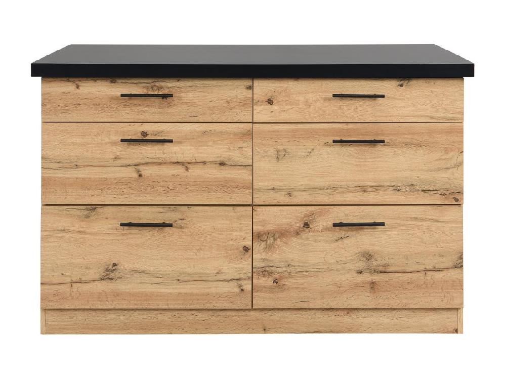 Vente Unique Ilot Central De Cuisine Avec 6 Tiroirs En MDF Et Métal - Noir Et Naturel Clair - ALEGRITA