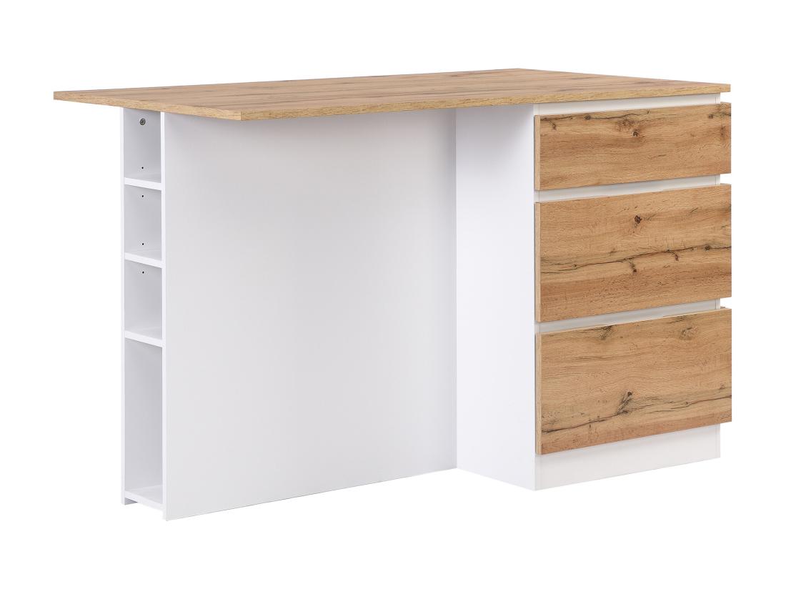 Vente Unique Ilot Central De Cuisine Avec 6 Tiroirs Et 4 Niches En MDF - Naturel Clair Et Blanc - POMARELA