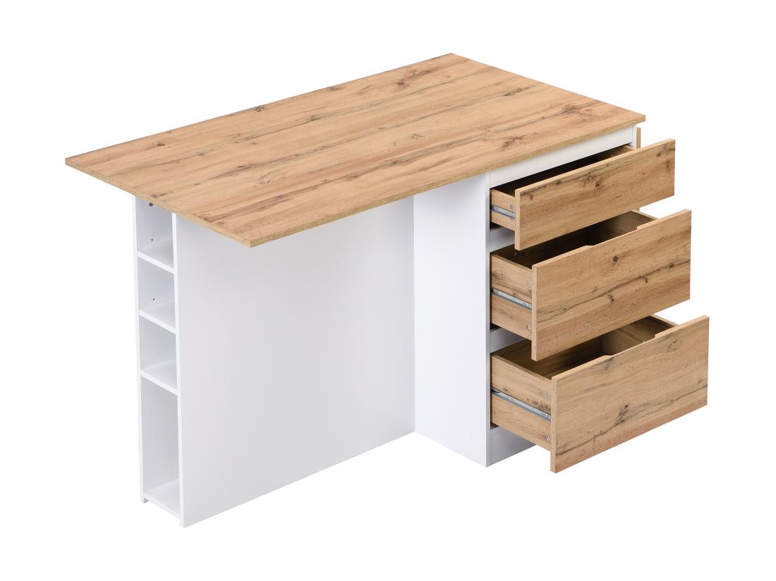 Vente Unique Ilot Central De Cuisine Avec 6 Tiroirs Et 4 Niches En MDF - Naturel Clair Et Blanc - POMARELA