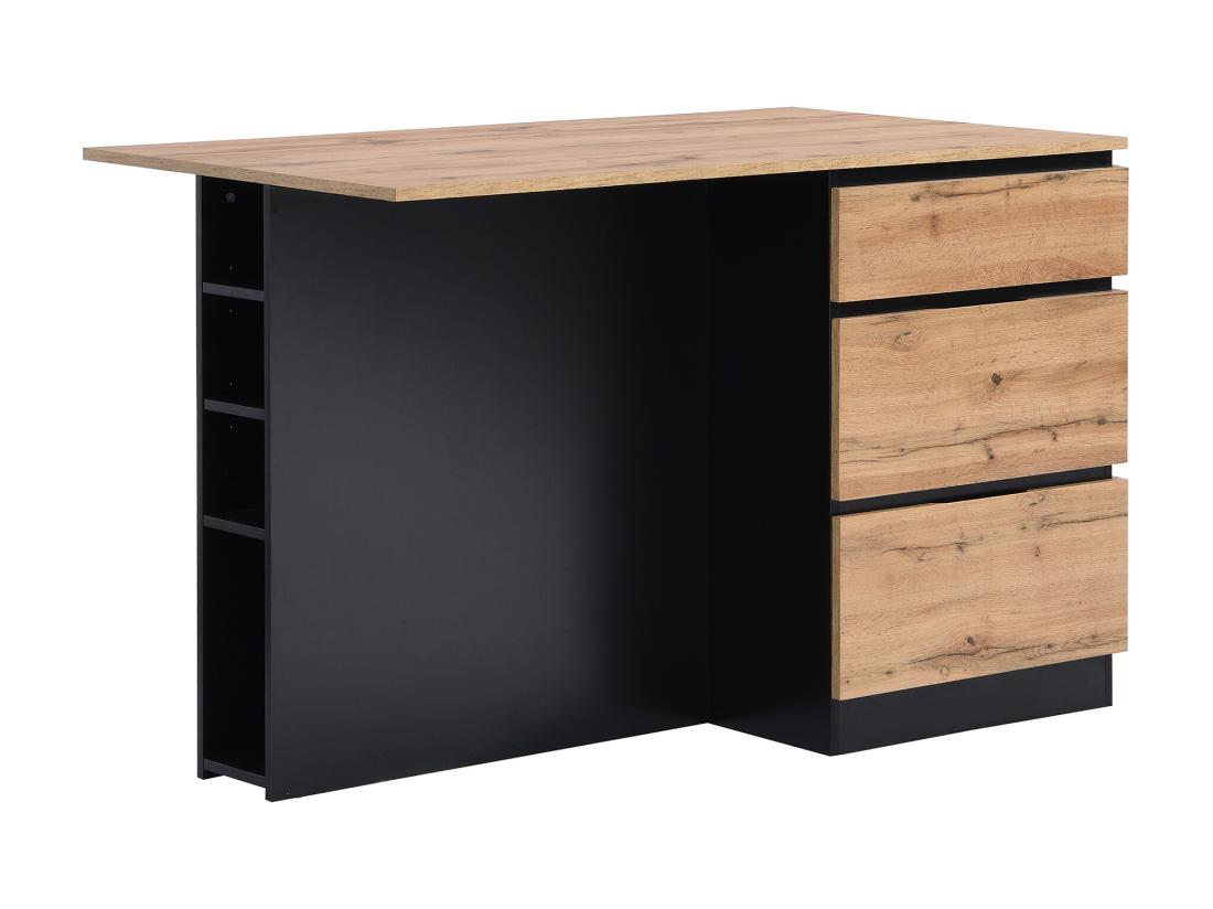 Vente Unique Ilot Central De Cuisine Avec 6 Tiroirs Et 4 Niches En MDF - Naturel Clair Et Noir - POMARELA