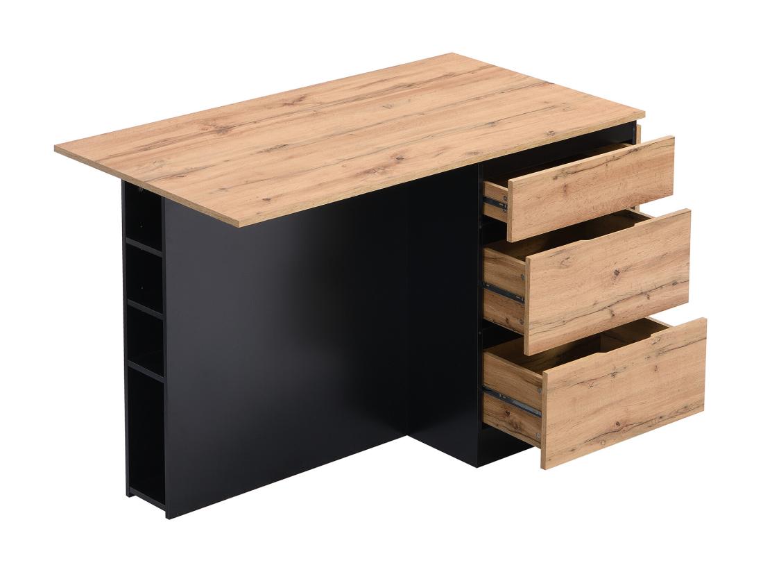 Vente Unique Ilot Central De Cuisine Avec 6 Tiroirs Et 4 Niches En MDF - Naturel Clair Et Noir - POMARELA