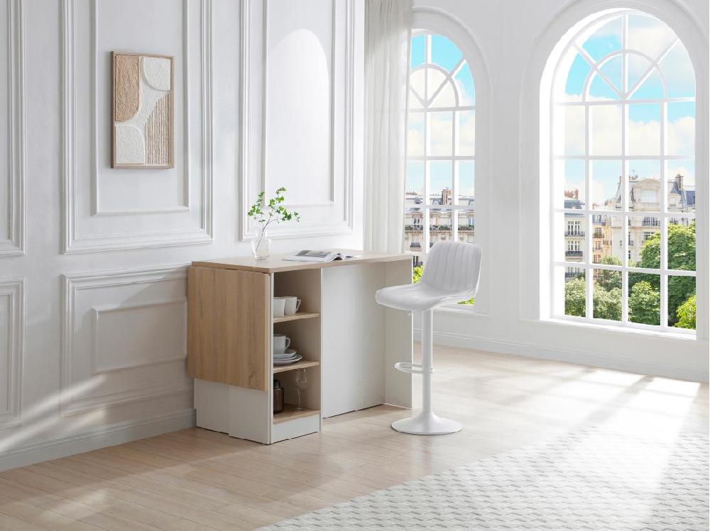 Vente Unique Ilot Central De Cuisine Avec Rangements En MDF - Blanc Et Naturel - HELOMY