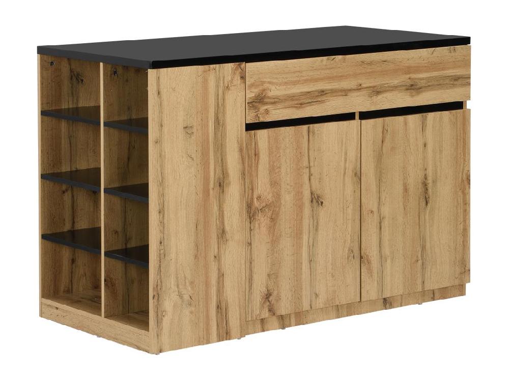 Vente Unique Ilot Central De Cuisine Avec Rangements - Noir Et Naturel - MEILI