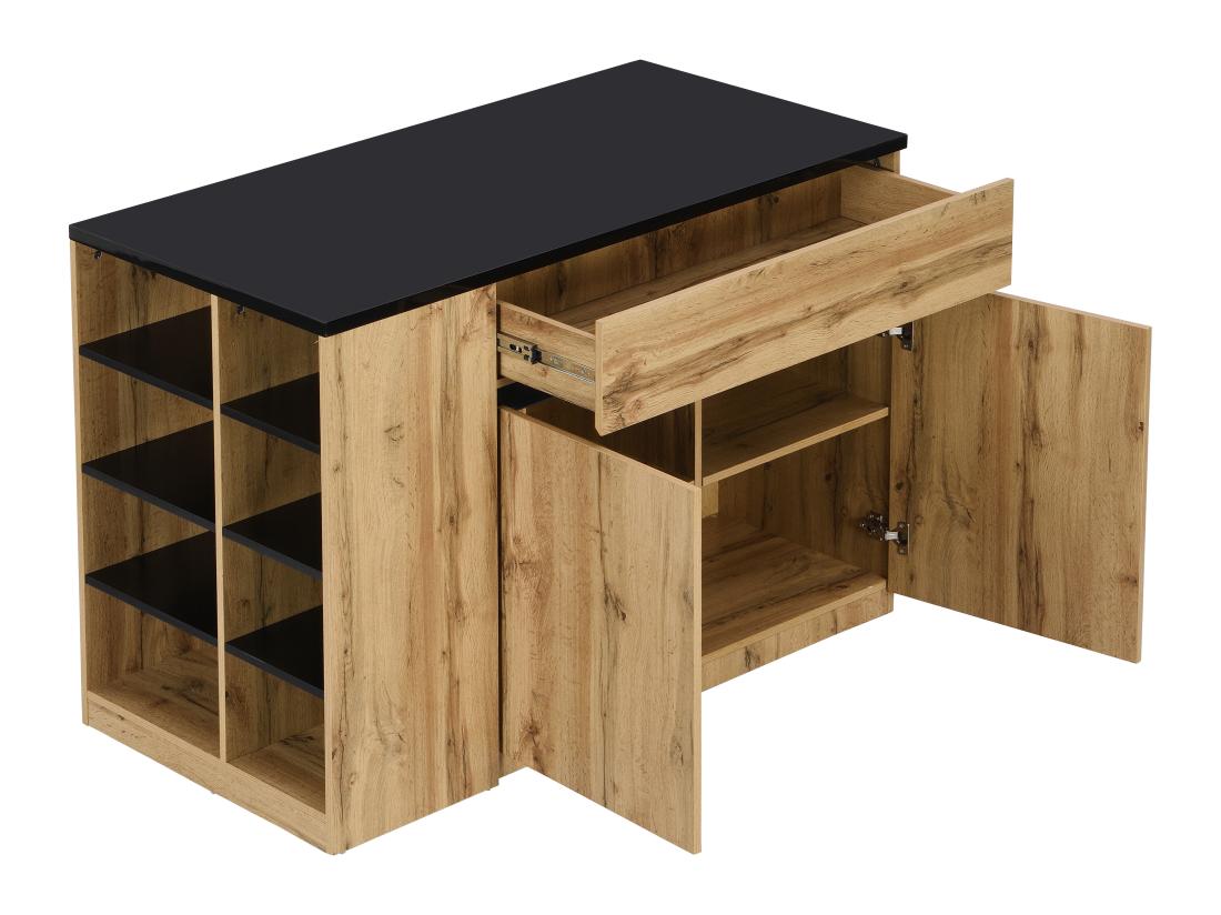 Vente Unique Ilot Central De Cuisine Avec Rangements - Noir Et Naturel - MEILI