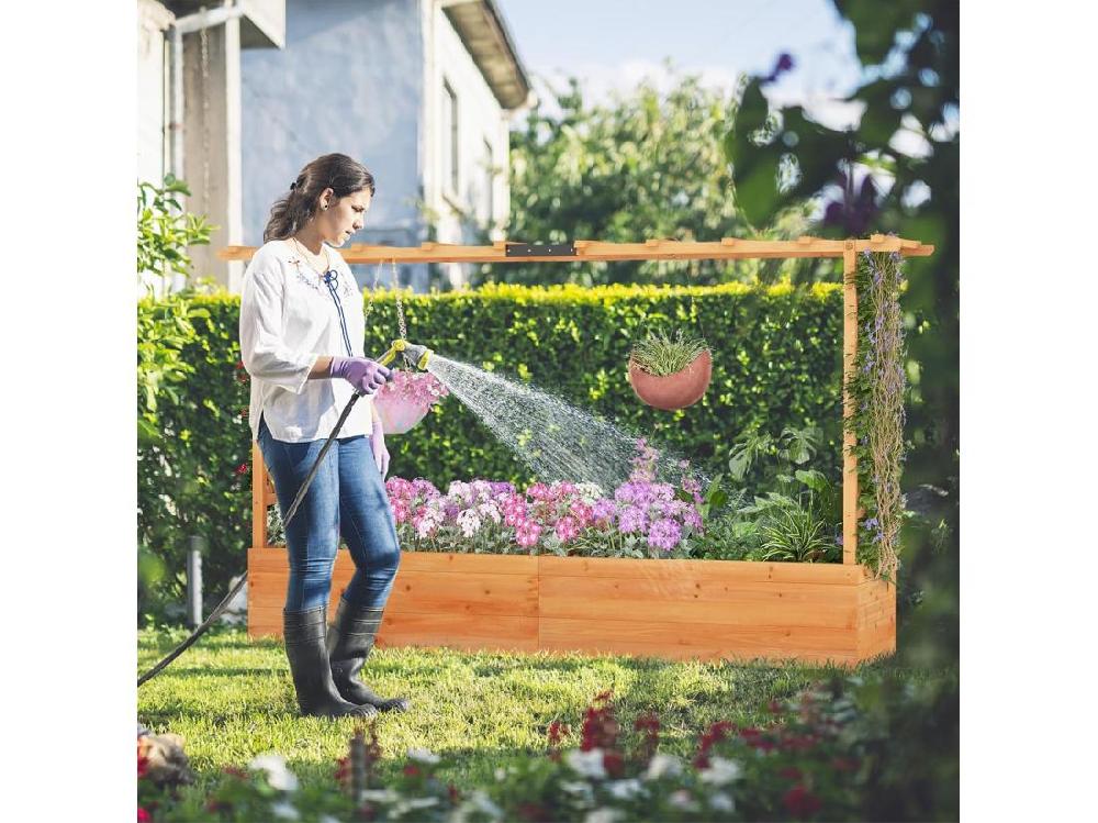 Vente Unique Jardinière Avec 2 Treillis Latéraux En Bois De Sapin Avec Trou De Drainage Lit De Jardin Surélevé Résistance Aux Intempéries 200 X 44 X 114 Cm