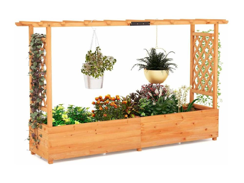 Vente Unique Jardinière Avec 2 Treillis Latéraux En Bois De Sapin Avec Trou De Drainage Lit De Jardin Surélevé Résistance Aux Intempéries 200 X 44 X 114 Cm