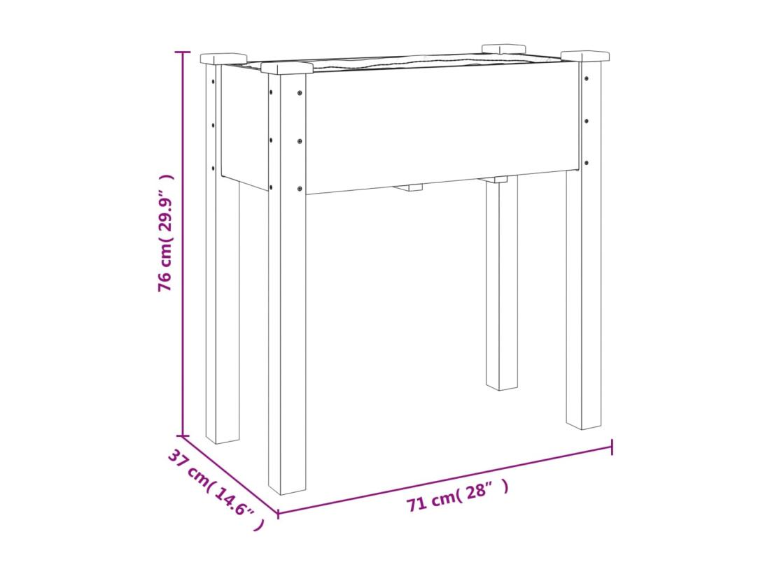 Vente Unique Jardinière Avec Doublure Gris 71x37x76 Cm Bois Massif De Sapin