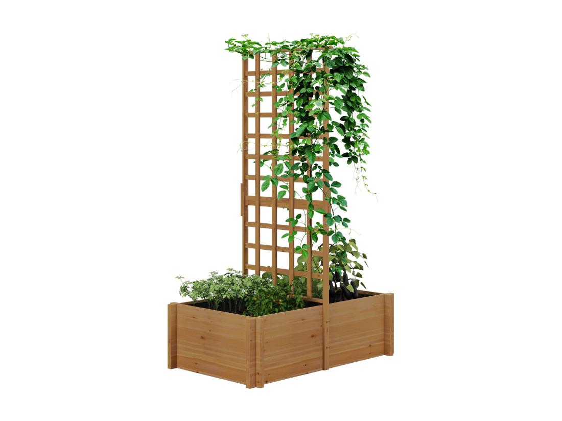 Vente Unique Jardinière Avec Treillis - Dim. 100L X 60l X 150H Cm - Bois Sapin Pré-huilé