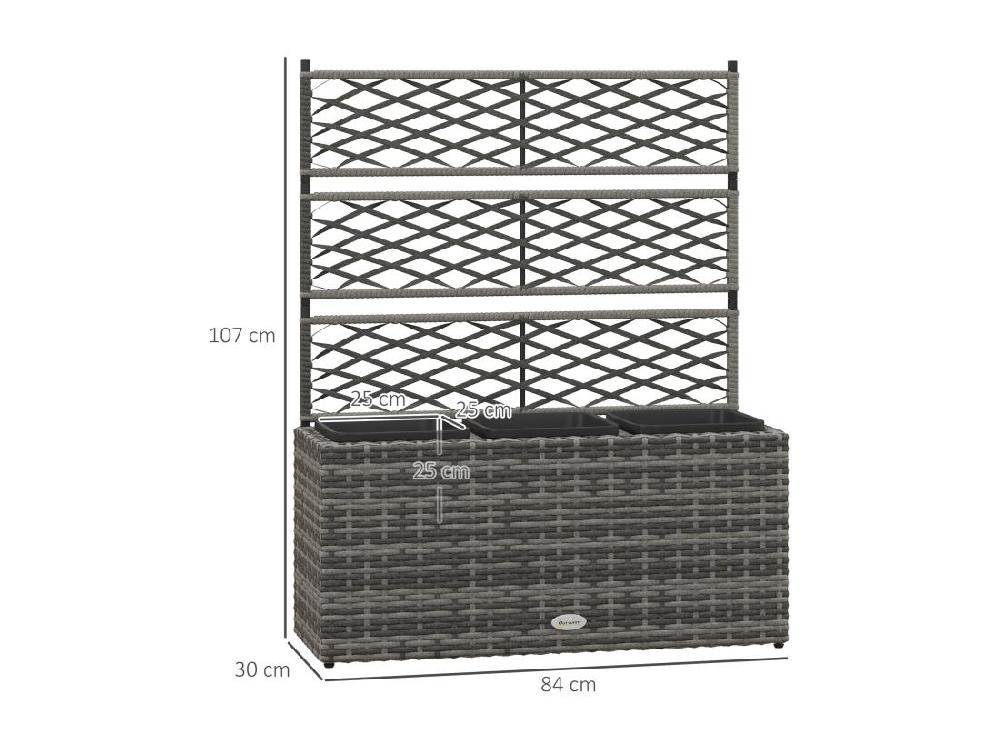 Vente Unique Jardinière Avec Treillis Dim. 84L X 30l X 107H Cm 3 Bacs Inserts D'irrigation Inclus PE Imitation Rotin Tressé Gris