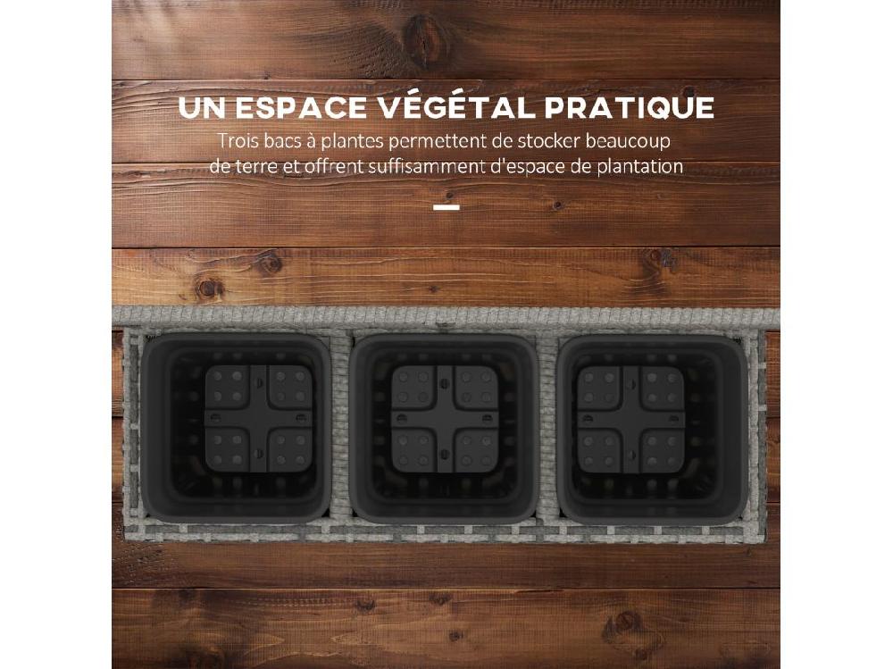 Vente Unique Jardinière Avec Treillis Dim. 84L X 30l X 107H Cm 3 Bacs Inserts D'irrigation Inclus PE Imitation Rotin Tressé Gris
