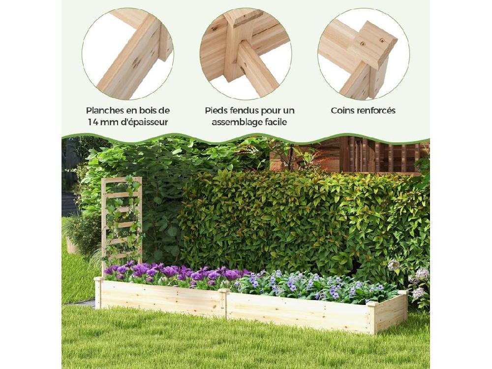 Vente Unique Jardinière Avec Treillis En Bois Avec Base Ouverte 2 Bacs à Fleurs Extérieur Pour Plante Grimpante Lit De Jardin Surélevée Résistance à La Pourriture 235 X 63 X 102 Cm