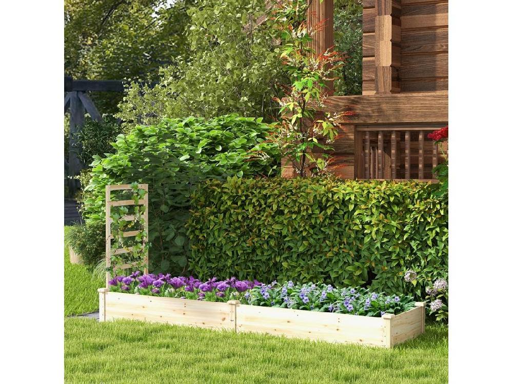 Vente Unique Jardinière Avec Treillis En Bois Avec Base Ouverte 2 Bacs à Fleurs Extérieur Pour Plante Grimpante Lit De Jardin Surélevée Résistance à La Pourriture 235 X 63 X 102 Cm