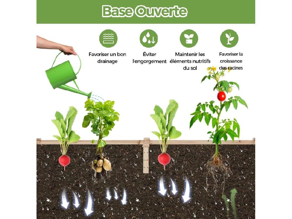 vente unique Jardinière avec Treillis en Bois avec Base Ouverte 2 Bacs à Fleurs Extérieur pour Plante Grimpante Lit de Jardin Surélevée Résistance à la Pourriture 235 x 63 x 102 cm