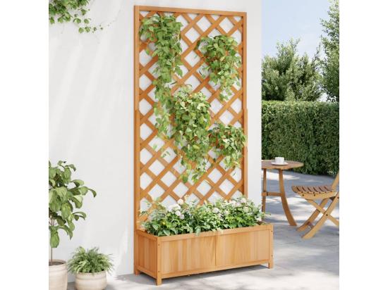 vente unique Jardinière avec treillis marron bois massif de sapin