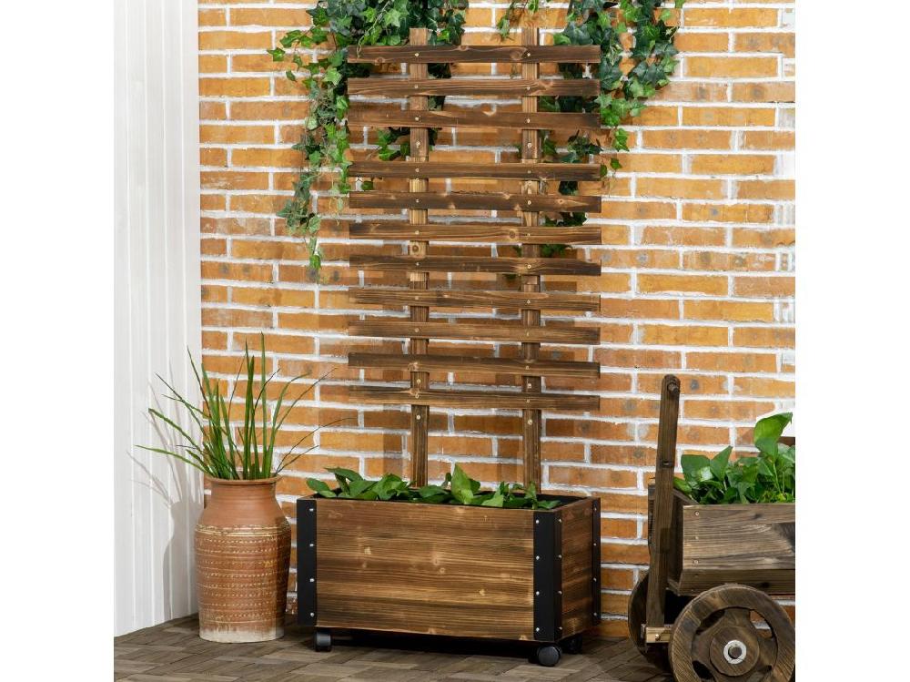 Vente Unique Jardinière Avec Treillis Sur Roulettes - Inserts D'irrigation Géotextile Inclus - Métal Bois Sapin Traité Carbonisation