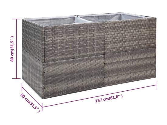 Vente Unique Jardinière Gris 157x80x80 Cm Résine Tressée