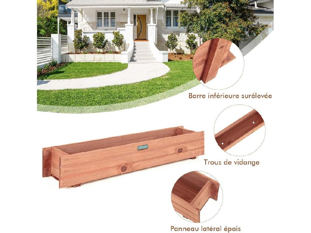 Vente Unique Jardinière Rectangulaire En Bois De SaBois Lit De Jardin Surélevé Imperméable Pour Culture Fruits Légumes Pour Jardin Patio Balcon 90 X 18 X 15 Cm