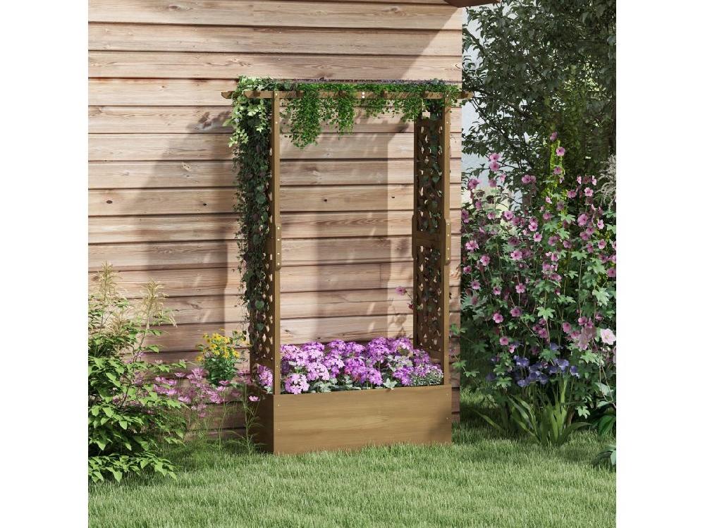 Vente Unique Jardinière Rectangulaire Potager Sur Pied Avec Treillis Et Arche Bois Sapin Pré-huilé