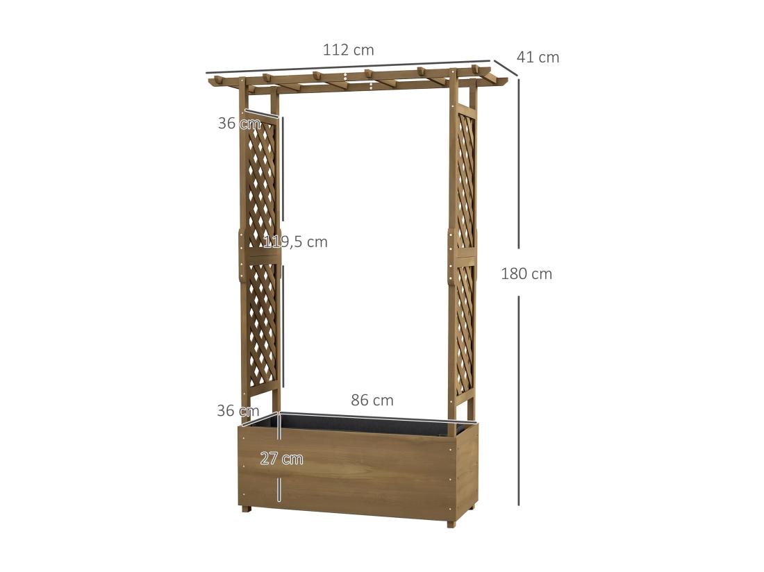 vente unique Jardinière rectangulaire potager sur pied avec treillis et arche bois sapin pré-huilé