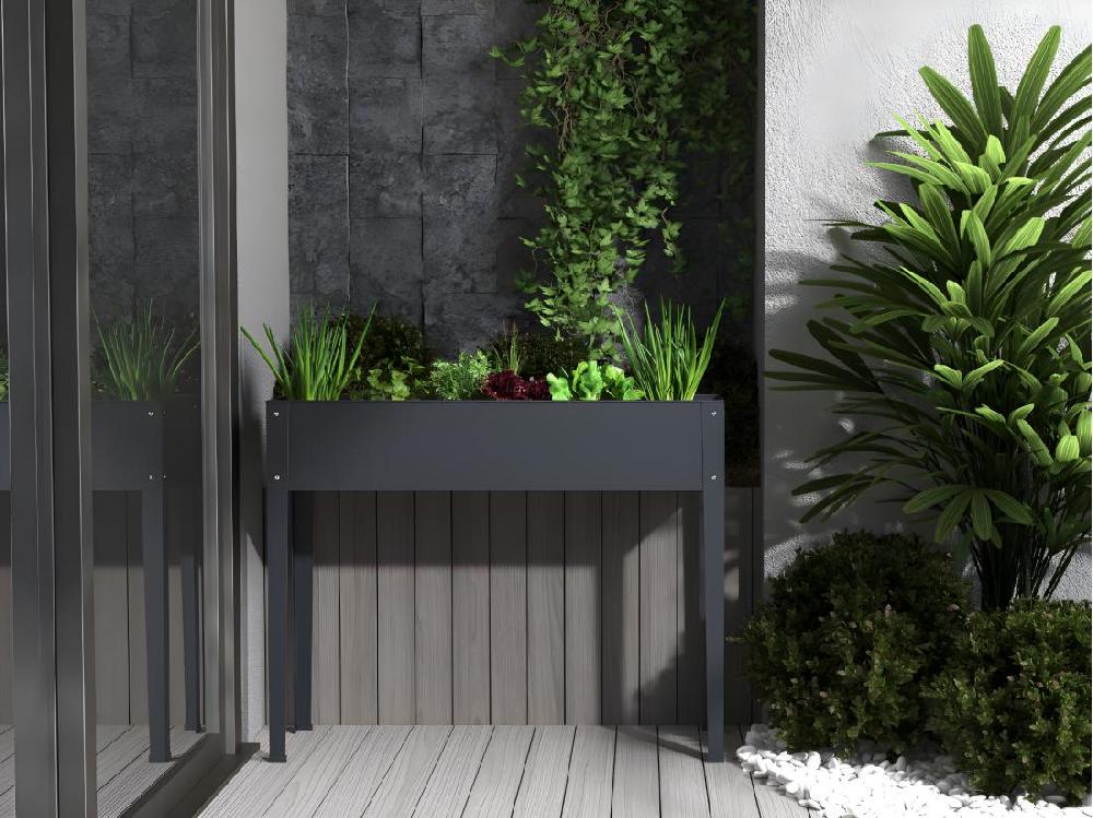 Vente Unique Jardinière Sur Pied En Acier Anthracite - L100 X P30 X H80 Cm - YGOS