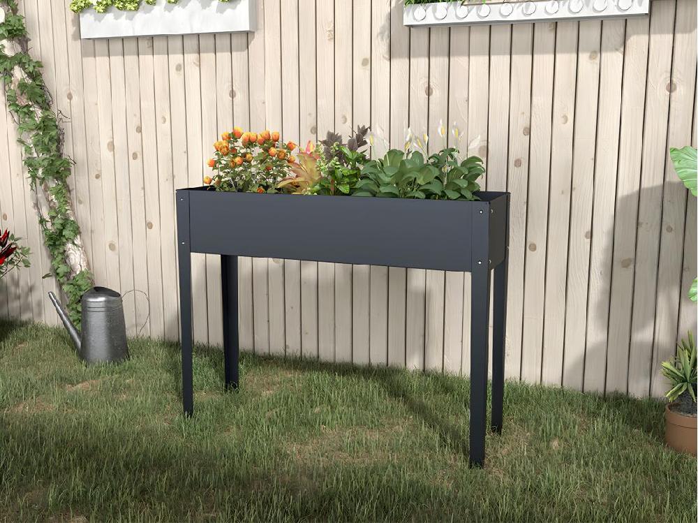 vente unique Jardinière sur pied en acier anthracite - L100 x P30 x H80 cm - YGOS