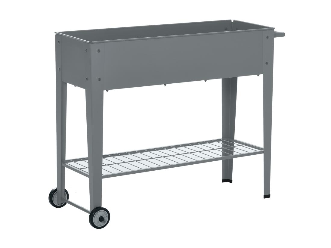 Vente Unique Jardinière Sur Pieds Potager Dim. 104L X 39l X 80H Cm étagère 2 Roues + Insert D'irrigation Métal Gris