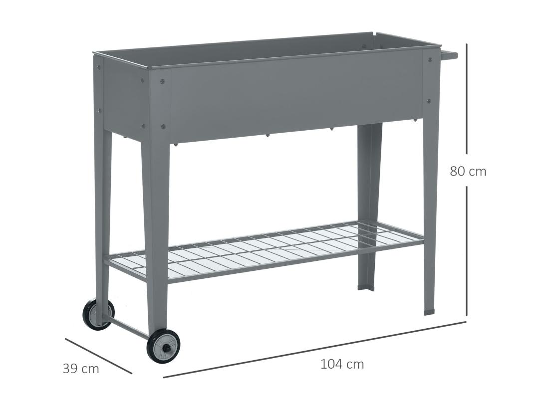 Vente Unique Jardinière Sur Pieds Potager Dim. 104L X 39l X 80H Cm étagère 2 Roues + Insert D'irrigation Métal Gris