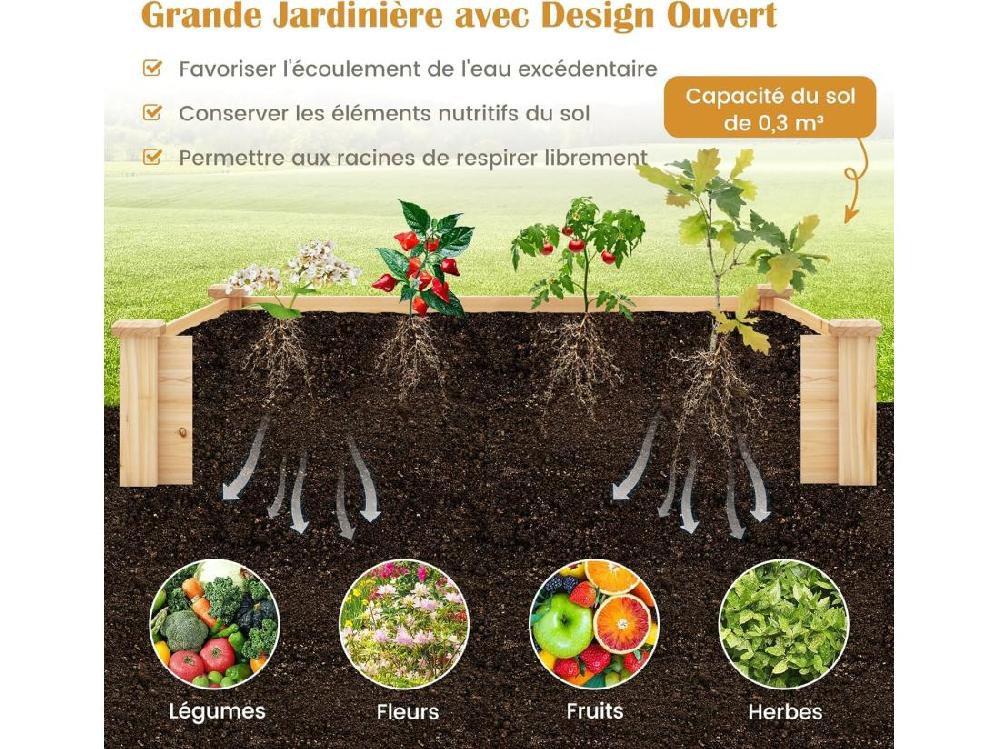 Vente Unique Jardinière Surélevée En Bois Base Ouverte Grand Lit De Jardin Carré Avec Bac à Compost Pour Légumes Fleurs Herbes Pour Patio Balcon Naturel 124 X 124 X 25 5 Cm