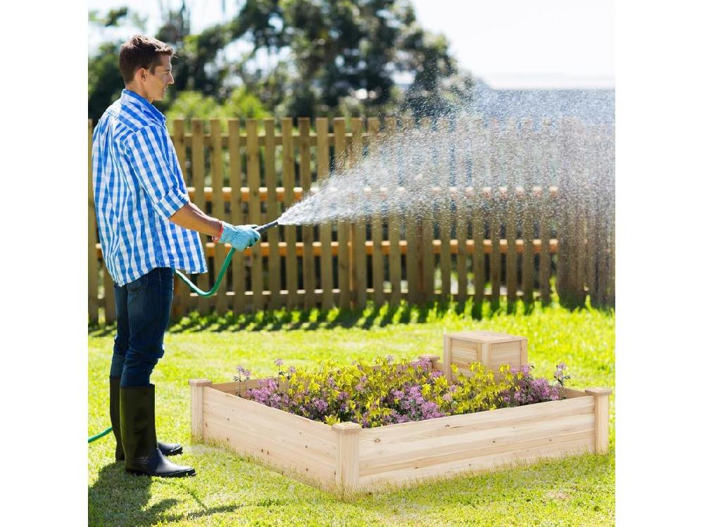 Vente Unique Jardinière Surélevée En Bois Base Ouverte Grand Lit De Jardin Carré Avec Bac à Compost Pour Légumes Fleurs Herbes Pour Patio Balcon Naturel 124 X 124 X 25 5 Cm