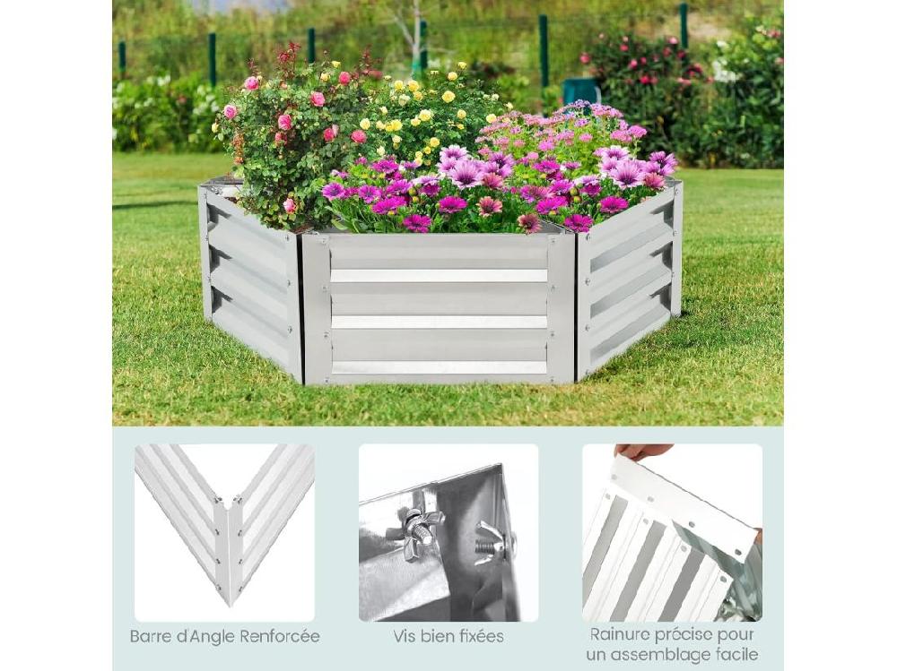 Vente Unique Jardinière Surélevée Triangulaire Galvanisée Avec 6 Espaces 150x150x30 Cm Grand Lit De Jardin Résistant Aux Intempéries Pour Culture Fruits Légumes Pour Patio Balcon
