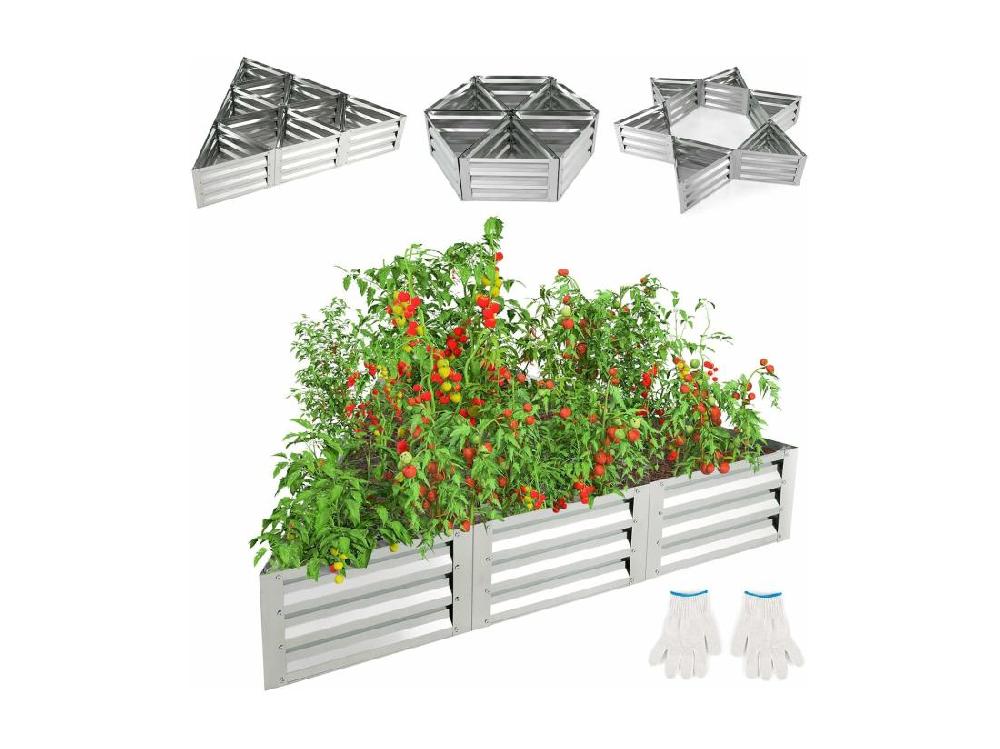 Vente Unique Jardinière Surélevée Triangulaire Galvanisée Avec 6 Espaces 150x150x30 Cm Grand Lit De Jardin Résistant Aux Intempéries Pour Culture Fruits Légumes Pour Patio Balcon