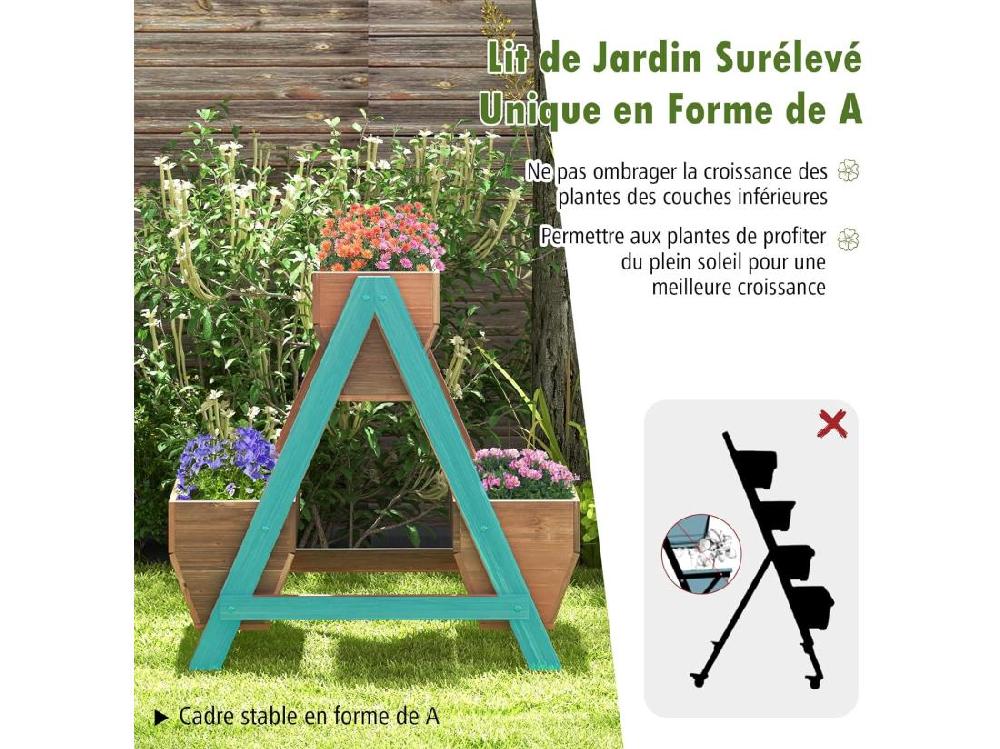 Vente Unique Jardinière Surélevée Verticale En Bois Lit De Jardin à 2 Niveaux Avec 3 Bacs à Plantes Charge 30KG Trous De Drainage Pour Fruits Fleurs Légumes Marron 66 X 73 X 73 Cm