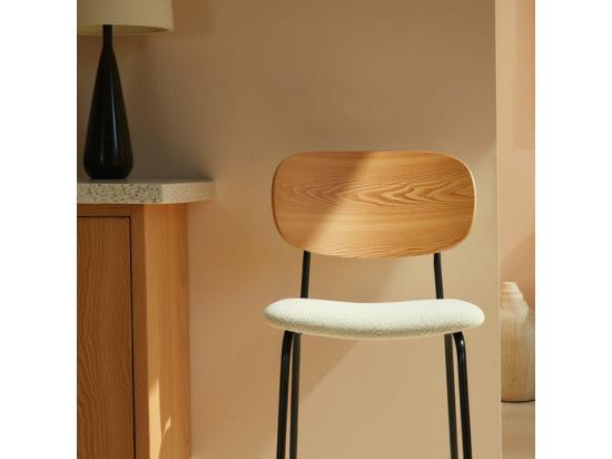 Vente Unique Jens - Lot De 2 Chaises De Bar En Bois Tissu Bouclette Et Métal H66cm - Écru