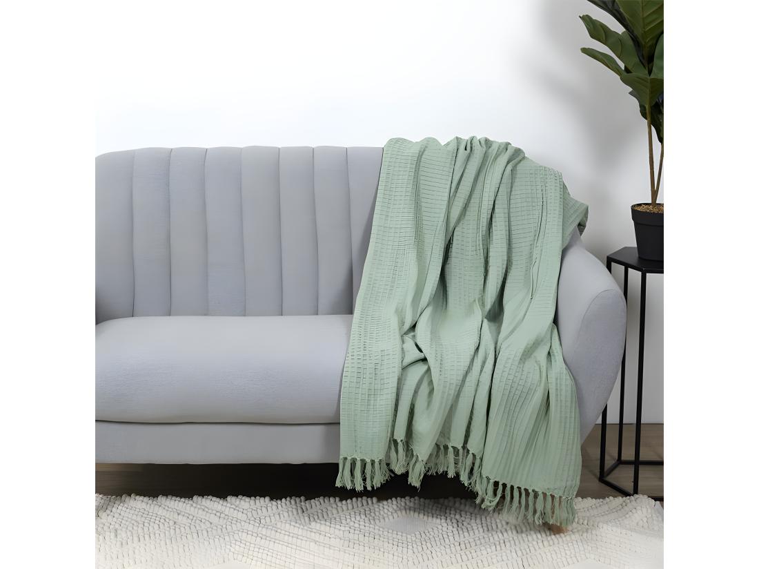 Vente Unique Jete De Canape Gaufre Vert D Eau 130x160cm