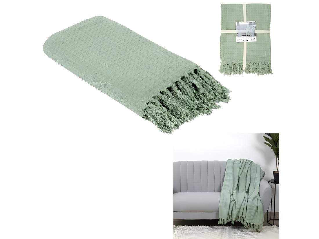 vente unique Jete De Canape Gaufre Vert D Eau 130x160cm