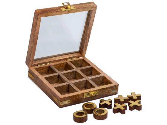 Vente Unique Jeu De 3 En Ligne Avec Boîte En Bois Marron 12 5x12 5x5h