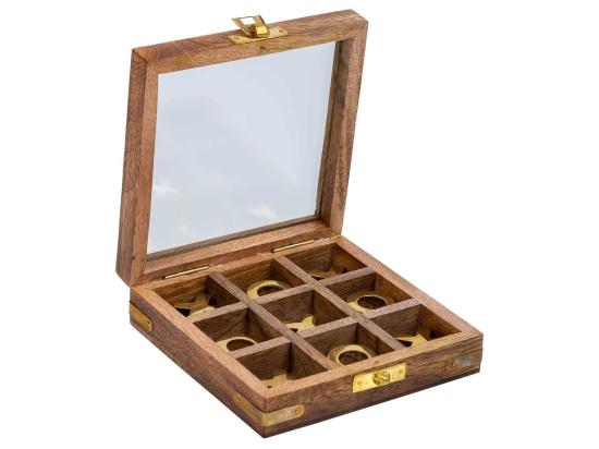 Vente Unique Jeu De 3 En Ligne Avec Boîte En Bois Marron 12 5x12 5x5h