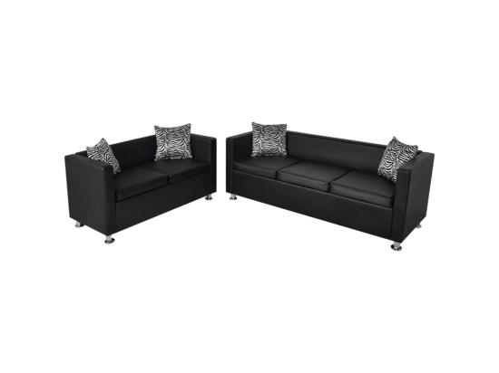 vente unique Jeu de canapé à 2 places et à 3 places Cuir synthétique Noir