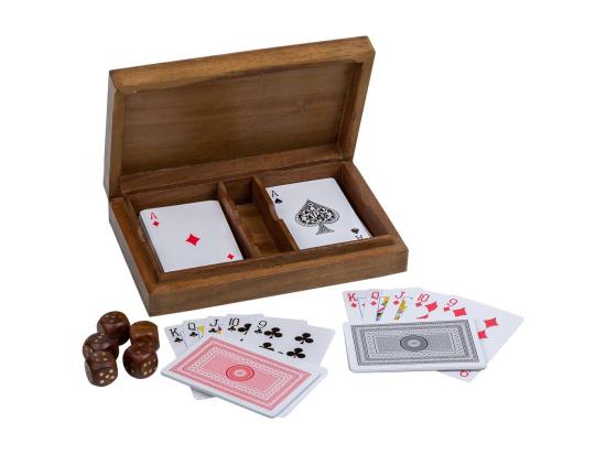 Vente Unique Jeu De Cartes Et Dés Avec Boîte En Bois 19x12x4h