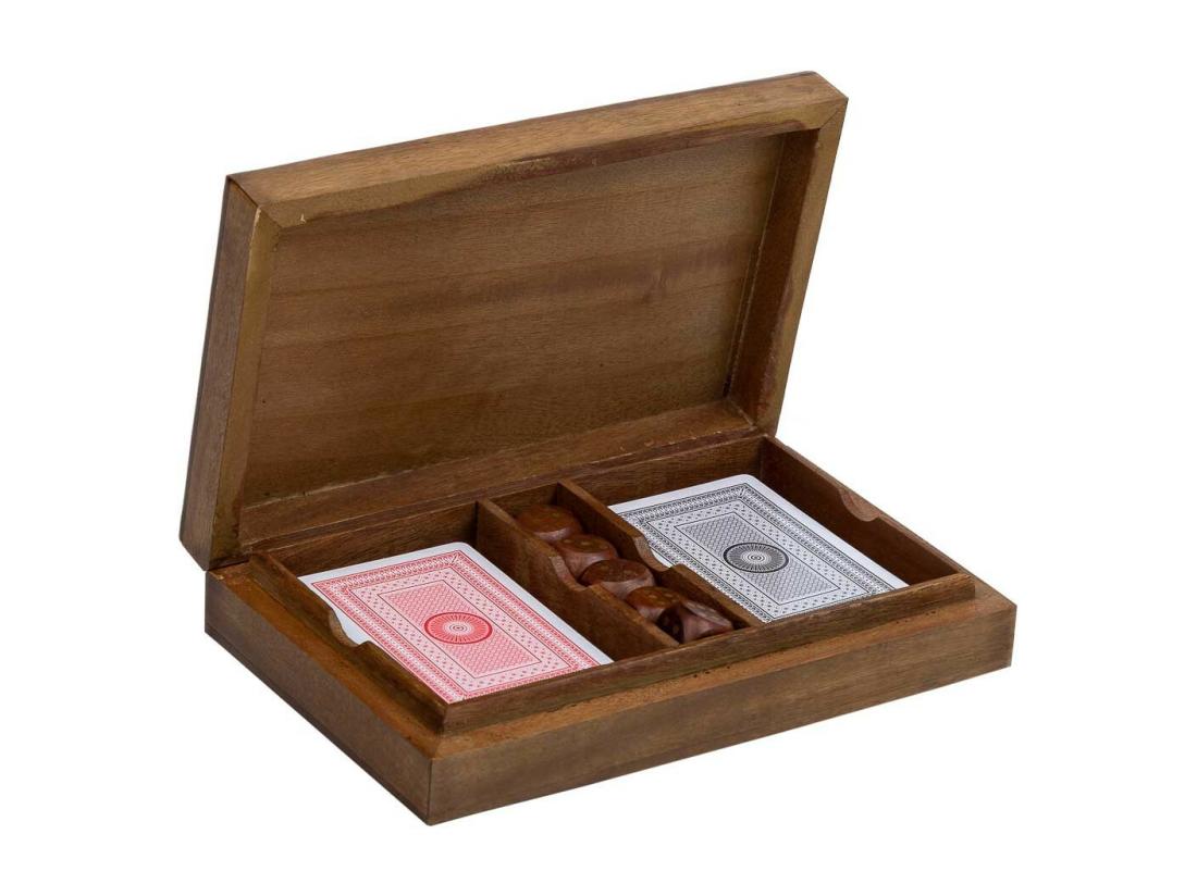 Vente Unique Jeu De Cartes Et Dés Avec Boîte En Bois 19x12x4h