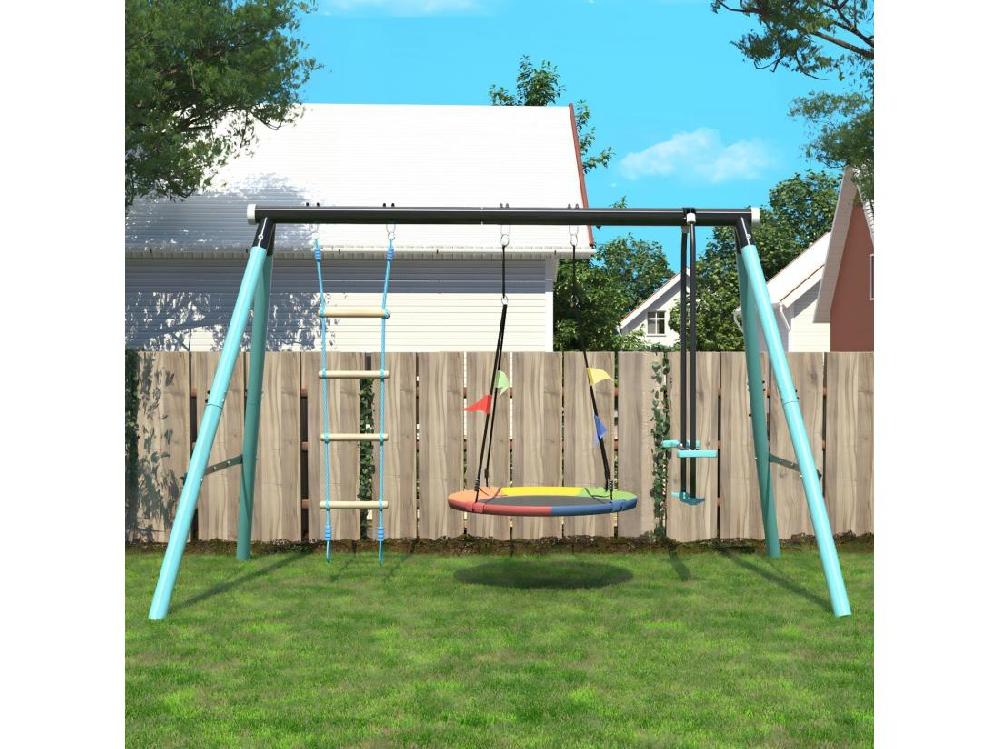 Vente Unique Jeux Plein Air 3 En 1 Avec Balançoire Nid D'Oiseau Ronde Ø100CM échelle D'escalade 3 à 8 Ans 287x180x188cm