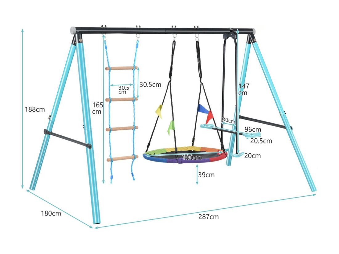 Vente Unique Jeux Plein Air 3 En 1 Avec Balançoire Nid D'Oiseau Ronde Ø100CM échelle D'escalade 3 à 8 Ans 287x180x188cm